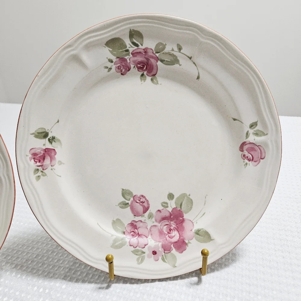Gibson‎ 2 Roseland Pink Floral Dinner Plates Discontinued Stoneware Y2K 11" - Picture 4 of 11